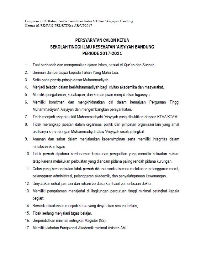 pemilihan ketua stikes aisyiyah bandung pemilihan ketua stikes