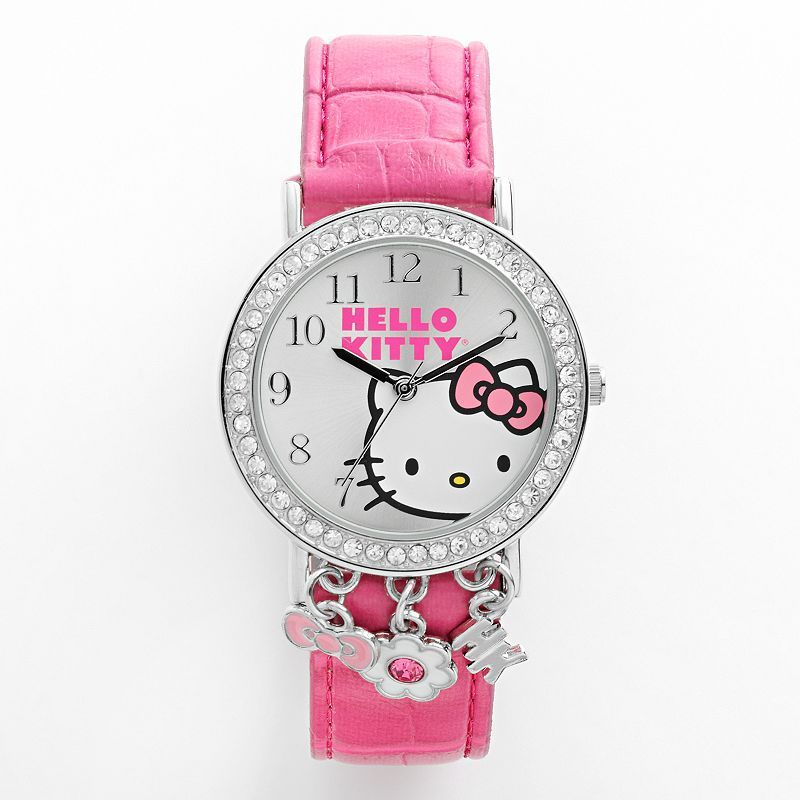  photo Hello Kitty Silver Tone Simulated Crystal Charm Watch - Women.jpg