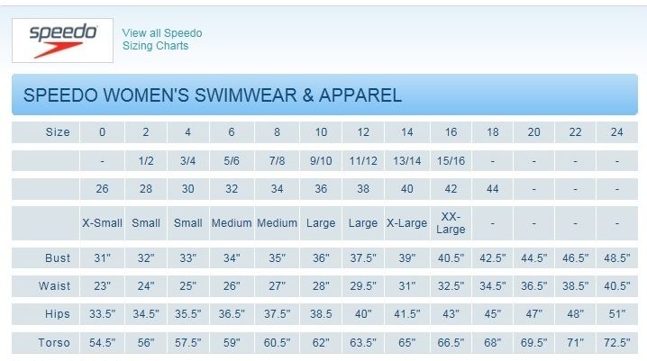 Speedo Women's Swimsuit Size Chart