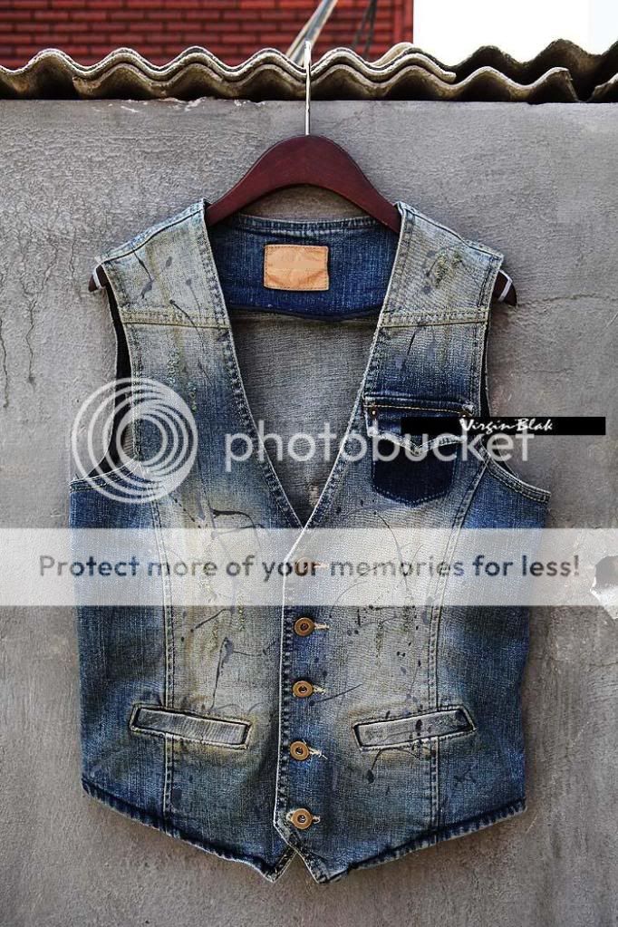VB HOMME Unique Denim Vest Slim fit Oil Washing Vintage  