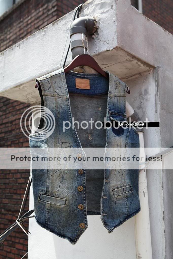 VB HOMME Unique Denim Vest Slim fit Oil Washing Vintage  