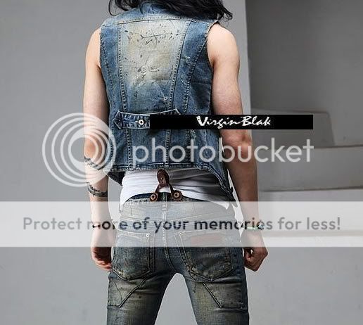 VB HOMME Unique Denim Vest Slim fit Oil Washing Vintage  