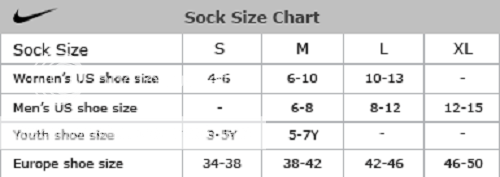 Men's Soccer Sock Size Chart
